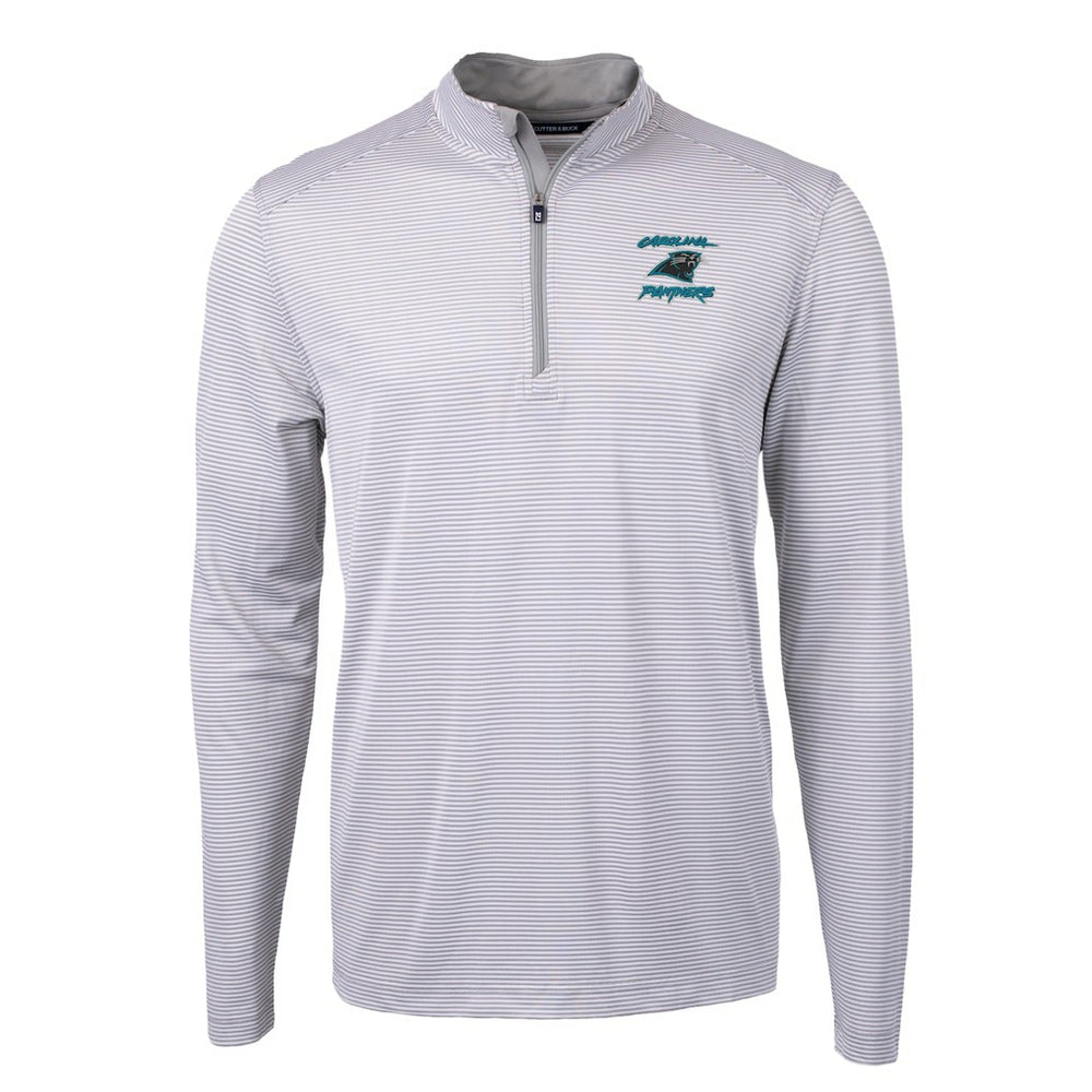 Carolina Panthers Cutter & Buck Virtue Eco Pique Micro Stripe Recycled Quarter-Zip Jacket - Gray on sale