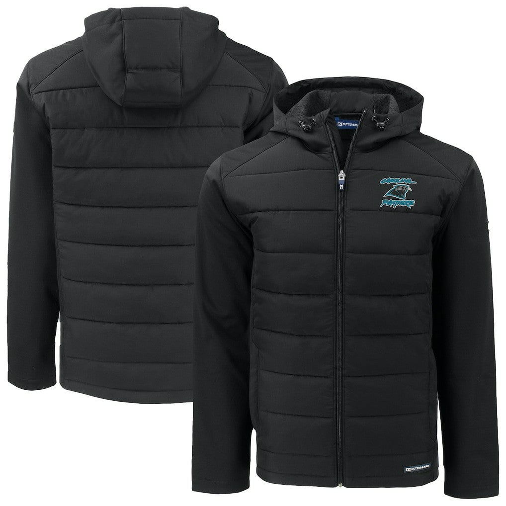 Carolina Panthers Cutter & Buck Evoke Hybrid Eco Softshell Recycled Full-Zip Hoodie Jacket - Black outlet