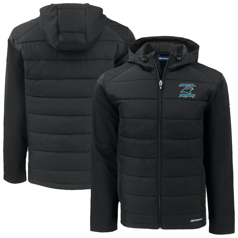 Carolina Panthers Cutter & Buck Evoke Hybrid Eco Softshell Recycled Full-Zip Hoodie Jacket - Black outlet