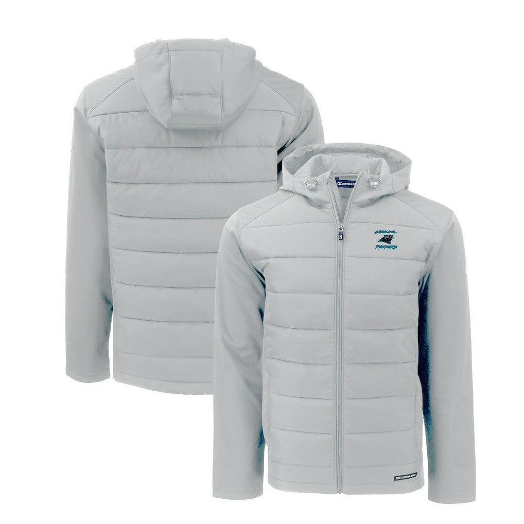 Carolina Panthers Cutter & Buck Evoke Hybrid Eco Softshell Recycled Full-Zip Hoodie Jacket - Light Gray online