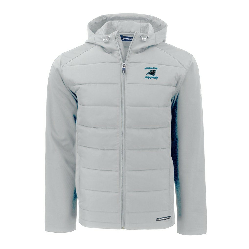 Carolina Panthers Cutter & Buck Evoke Hybrid Eco Softshell Recycled Full-Zip Hoodie Jacket - Light Gray online