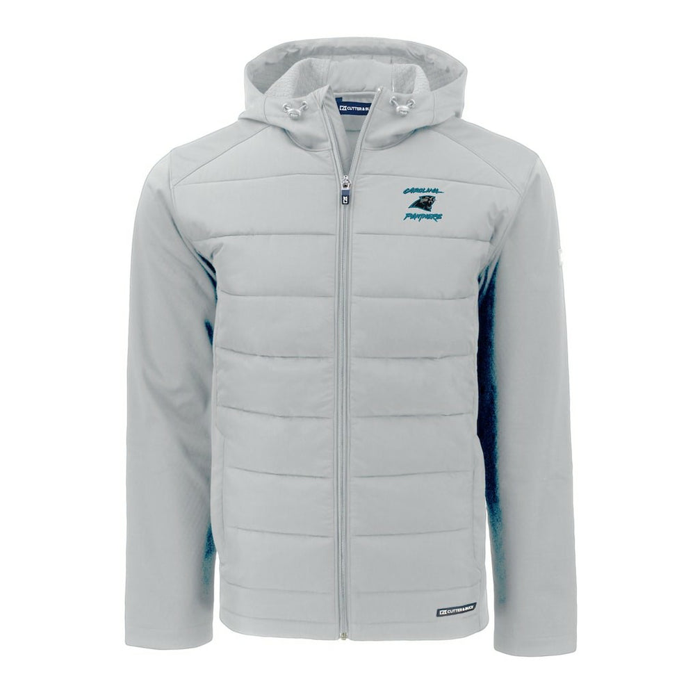 Carolina Panthers Cutter & Buck Evoke Hybrid Eco Softshell Recycled Full-Zip Hoodie Jacket - Light Gray online