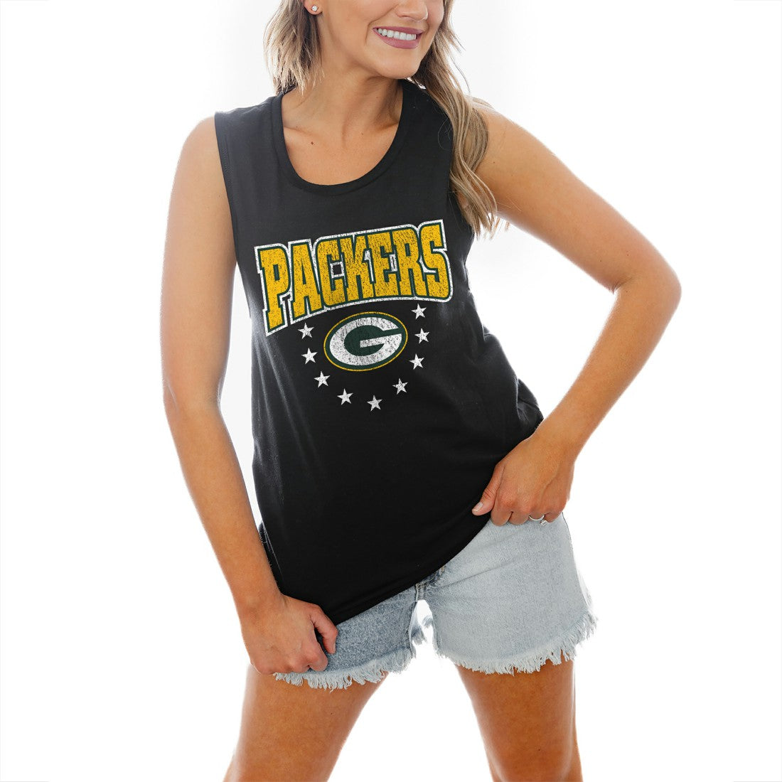 Green Bay Packers Gameday Couture Women's Baby You're A Star Racerback Scoop Neck Tapered Tank Top - Black sale