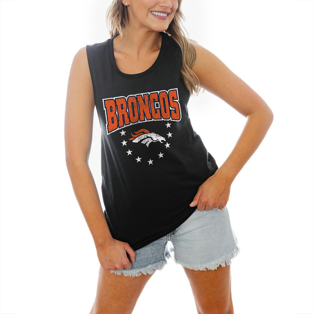 Denver Broncos Gameday Couture Women's Baby You're A Star Racerback Scoop Neck Tapered Tank Top - Black for sale