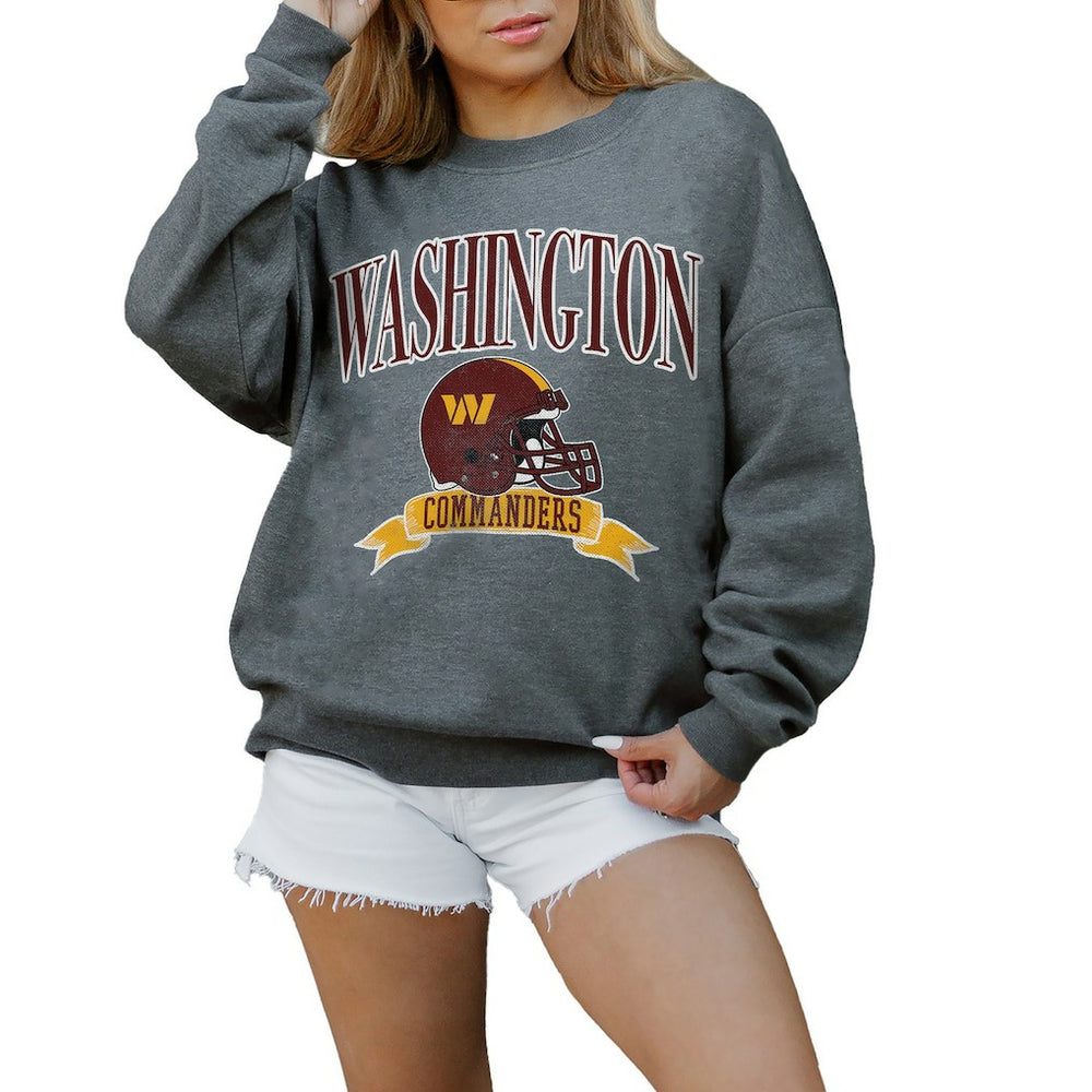 Washington Commanders Gameday Couture Women's Oversized Seal The Deal Premium Fleece Drop Shoulder Pullover Sweatshirt - Charcoal cheap