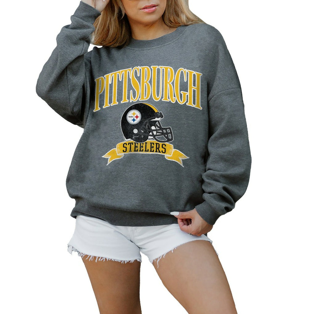 Pittsburgh Steelers Gameday Couture Women's Oversized Seal The Deal Premium Fleece Drop Shoulder Pullover Sweatshirt - Charcoal online