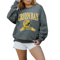 Green Bay Packers Gameday Couture Women's Oversized Seal The Deal Premium Fleece Drop Shoulder Pullover Sweatshirt - Charcoal discount