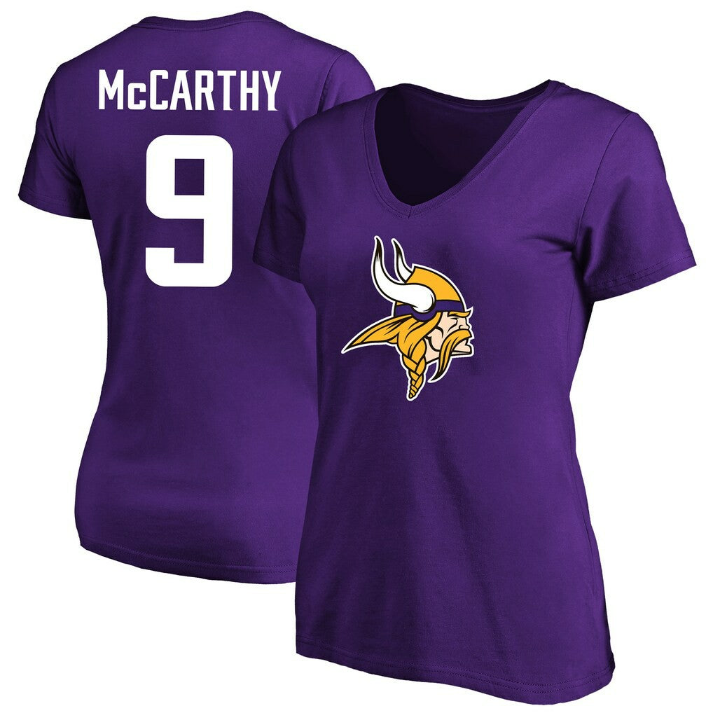 J.J. McCarthy Minnesota Vikings Women's Plus Size Fair Catch Name & Number Scoop Neck T-Shirt - Purple sale