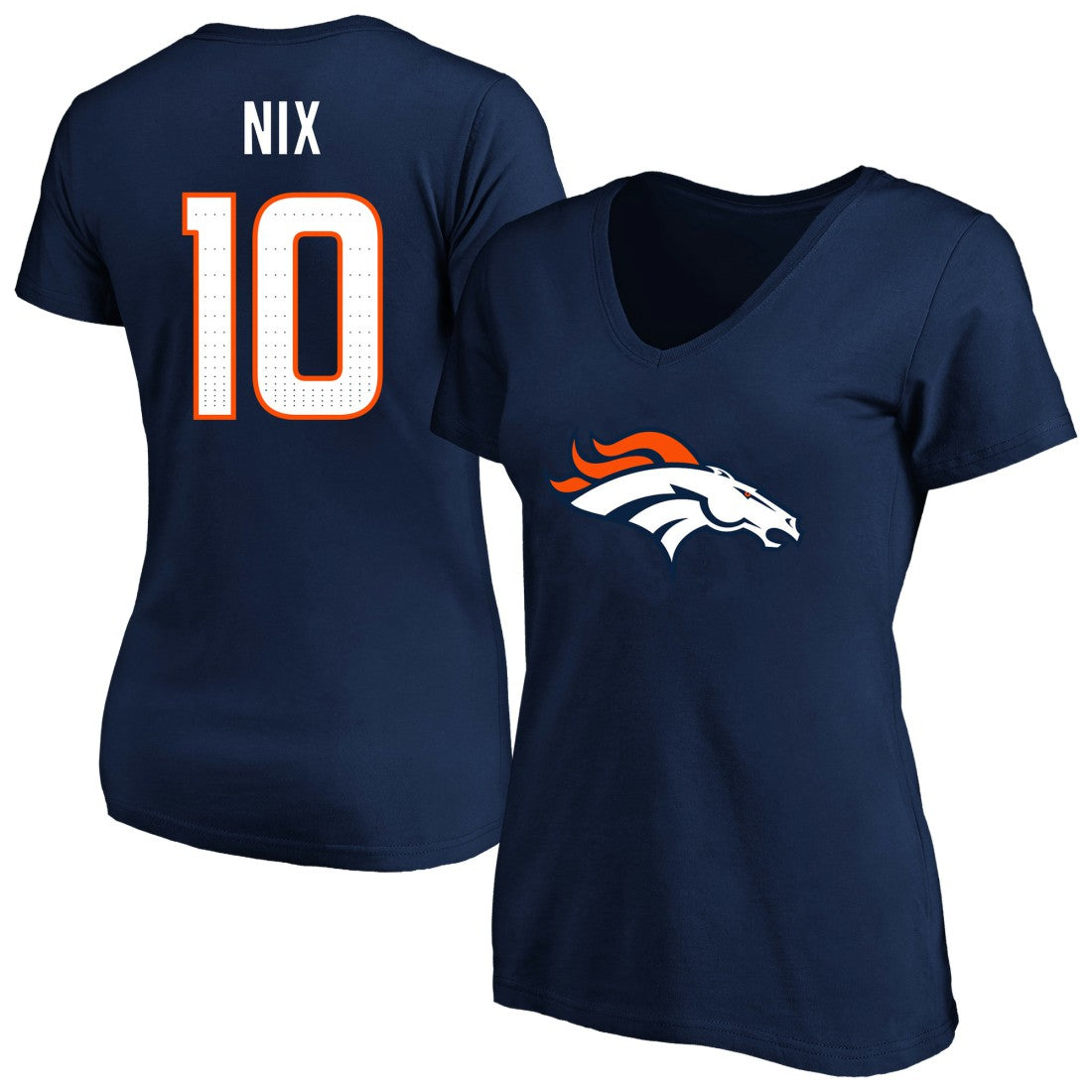 Bo Nix Denver Broncos Women's Plus Size Name & Number V-Neck T-Shirt - Navy sale