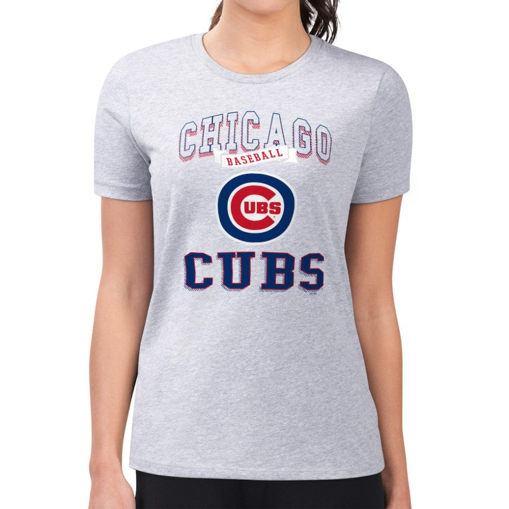 Chicago Cubs G-III 4Her by Carl Banks Women's Super-Slim Fit Lightweight Team Logo Graphic T-Shirt Heather Gray