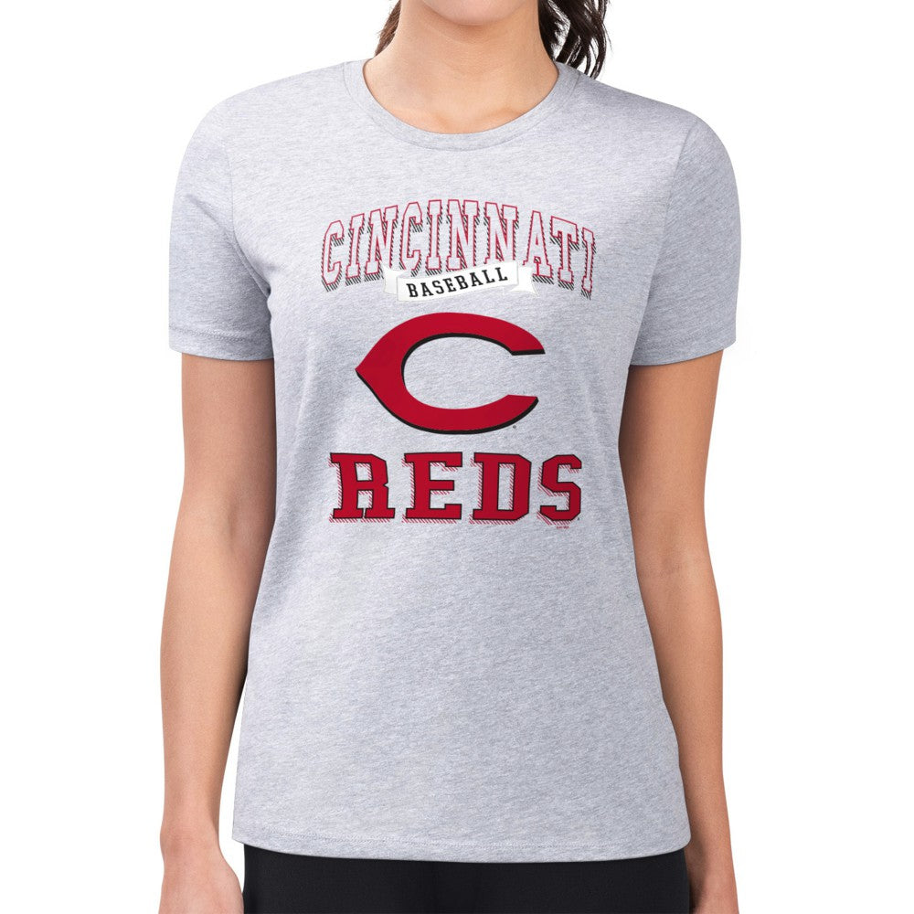Cincinnati Reds G-III 4Her by Carl Banks Women's Super-Slim Fit Lightweight Team Logo Graphic T-Shirt Heather Gray