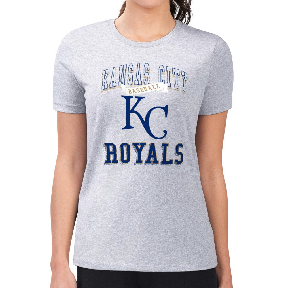 Kansas City Royals G-III 4Her by Carl Banks Women's Super-Slim Fit Lightweight Team Logo Graphic T-Shirt Heather Gray