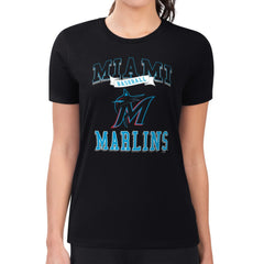 Miami Marlins G-III 4Her by Carl Banks Women's Super-Slim Fit Lightweight Team Logo Graphic T-Shirt Black