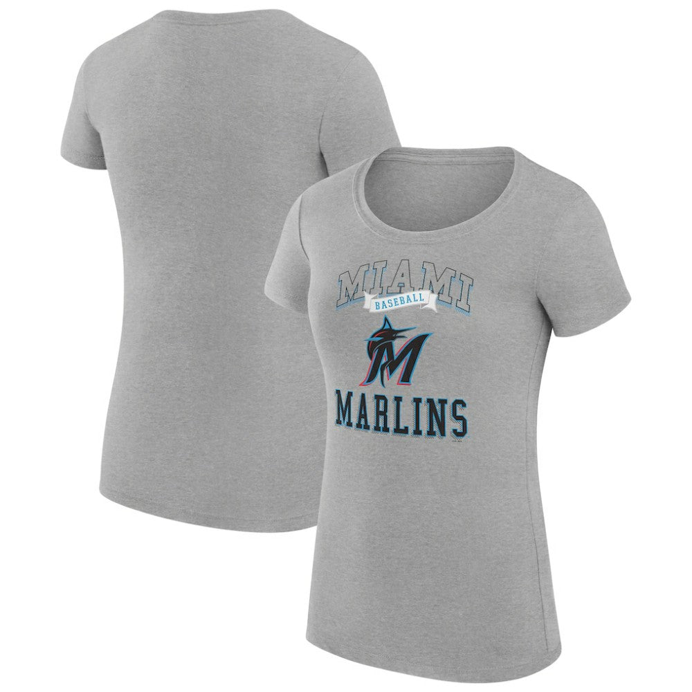 Miami Marlins G-III 4Her by Carl Banks Women's Super-Slim Fit Lightweight Team Logo Graphic T-Shirt Heather Gray