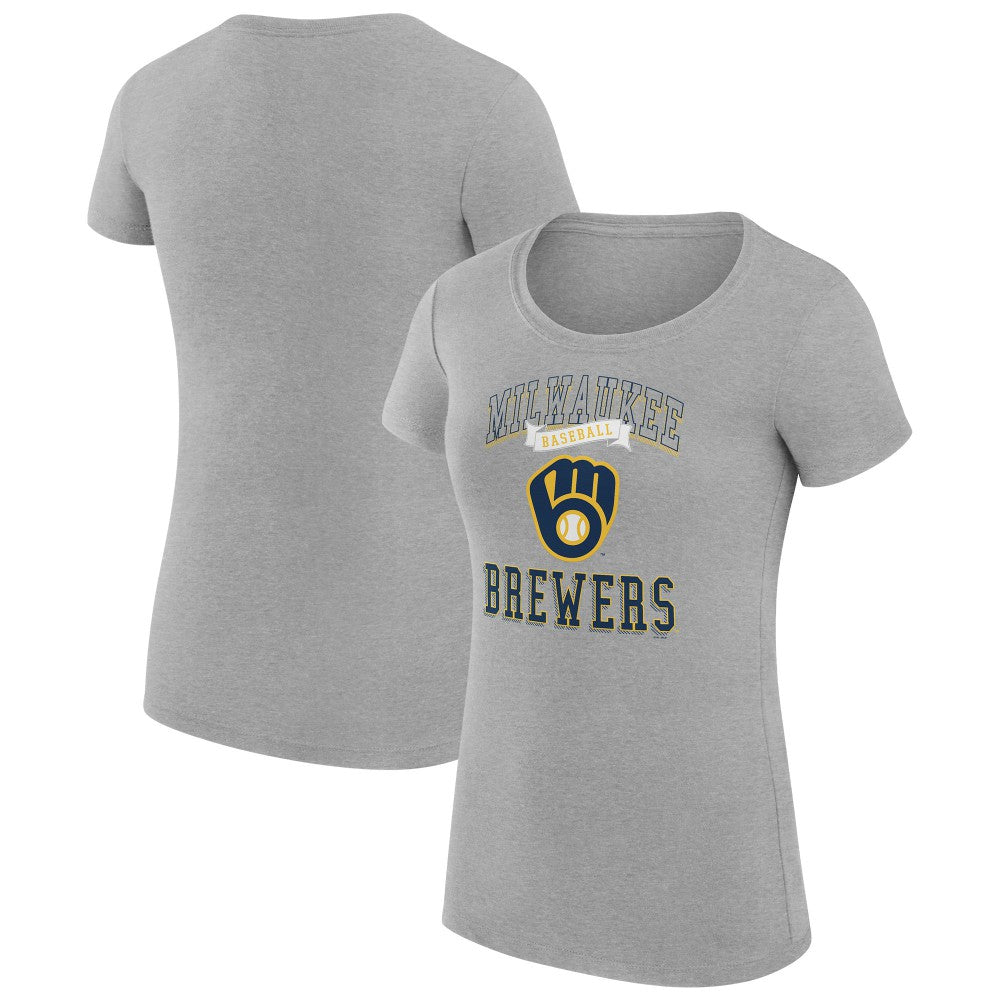 Milwaukee Brewers G-III 4Her by Carl Banks Women's Super-Slim Fit Lightweight Team Logo Graphic T-Shirt Heather Gray
