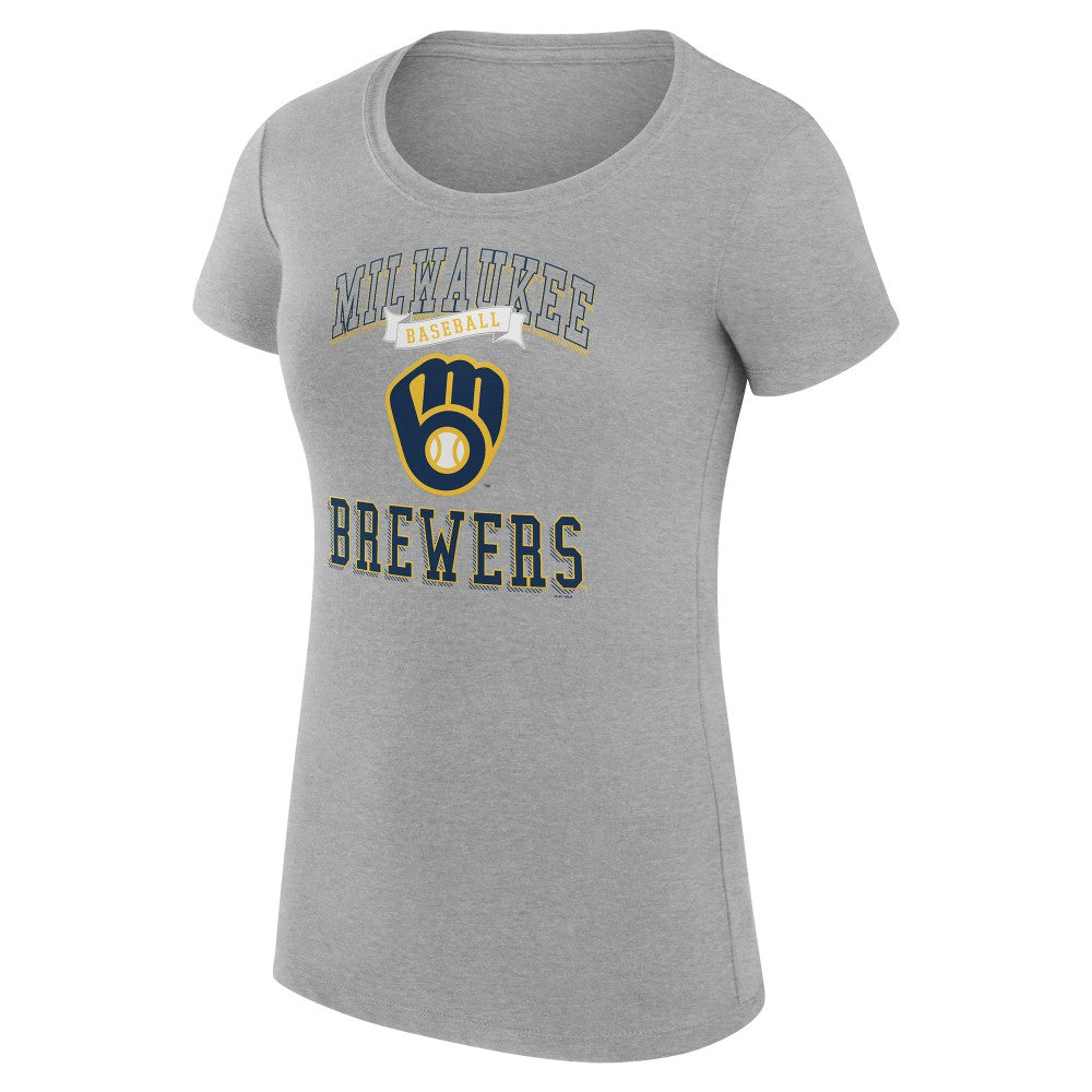 Milwaukee Brewers G-III 4Her by Carl Banks Women's Super-Slim Fit Lightweight Team Logo Graphic T-Shirt Heather Gray