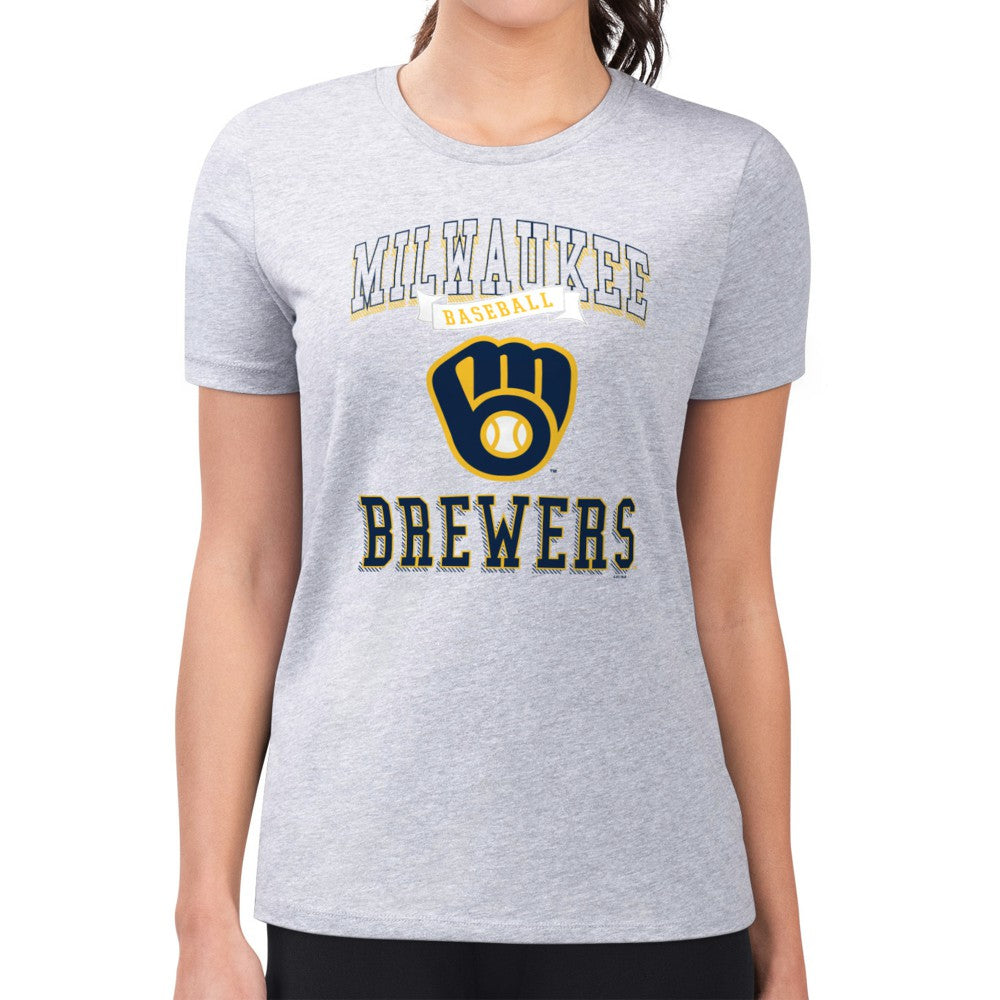 Milwaukee Brewers G-III 4Her by Carl Banks Women's Super-Slim Fit Lightweight Team Logo Graphic T-Shirt Heather Gray