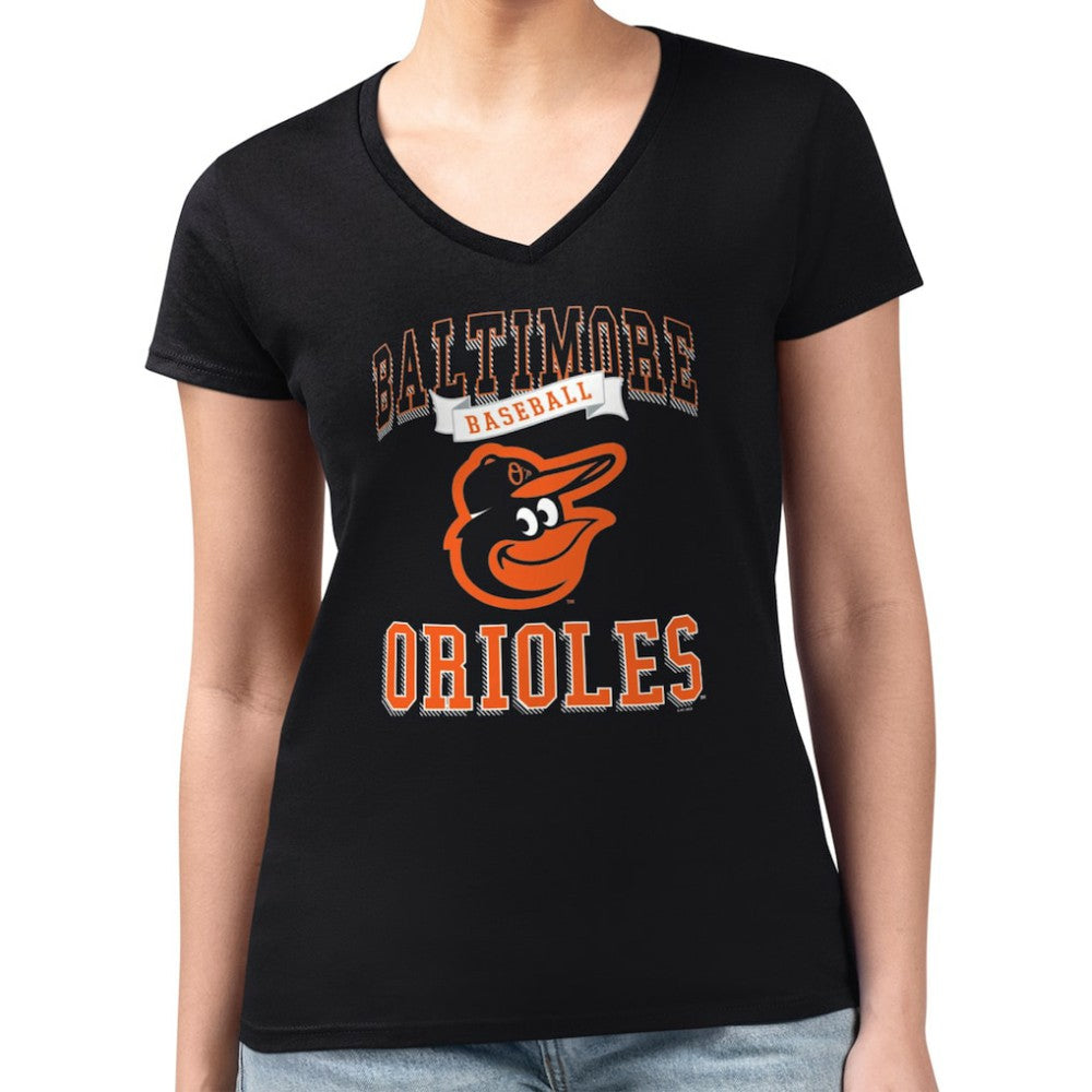 Baltimore Orioles G-III 4Her by Carl Banks Women's Super-Slim Fit Lightweight Team Logo Graphic V-Neck T-Shirt Black