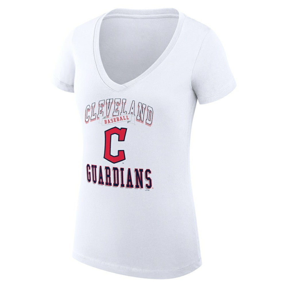 Cleveland Guardians G-III 4Her by Carl Banks Women's Super-Slim Fit Lightweight Team Logo Graphic V-Neck T-Shirt White