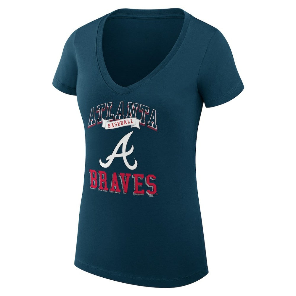 Atlanta Braves G-III 4Her by Carl Banks Women's Super-Slim Fit Lightweight Team Logo Graphic V-Neck T-Shirt Navy