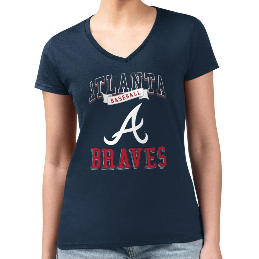 Atlanta Braves G-III 4Her by Carl Banks Women's Super-Slim Fit Lightweight Team Logo Graphic V-Neck T-Shirt Navy