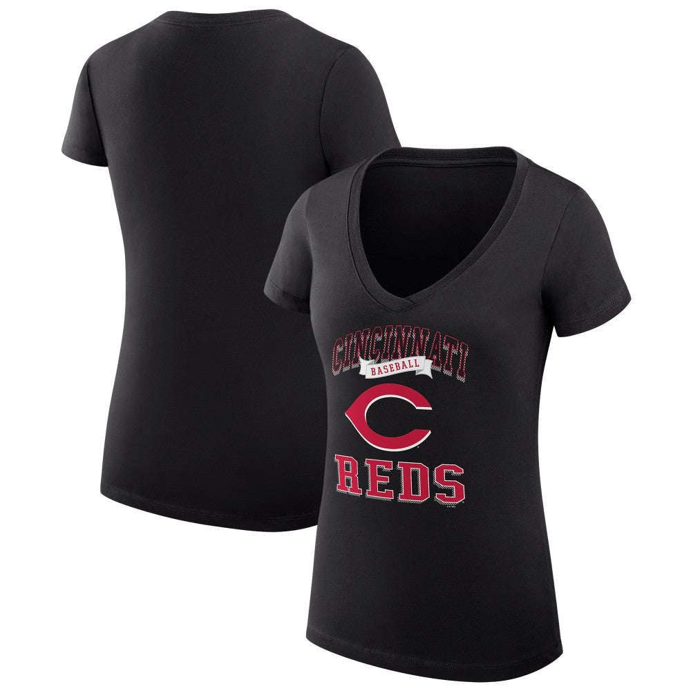 Cincinnati Reds G-III 4Her by Carl Banks Women's Super-Slim Fit Lightweight Team Logo Graphic V-Neck T-Shirt Black