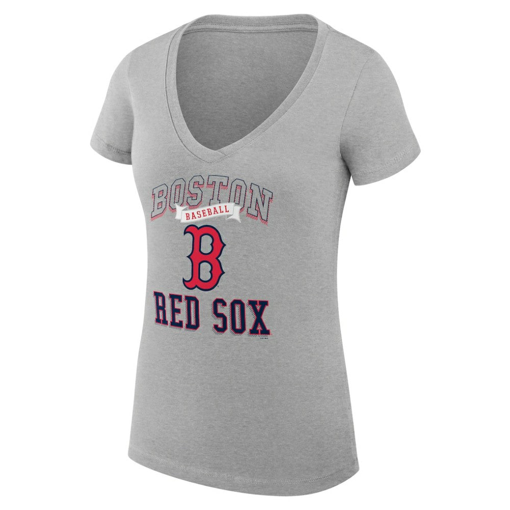 Boston Red Sox G-III 4Her by Carl Banks Women's Super-Slim Fit Lightweight Team Logo Graphic V-Neck T-Shirt Heather Gray