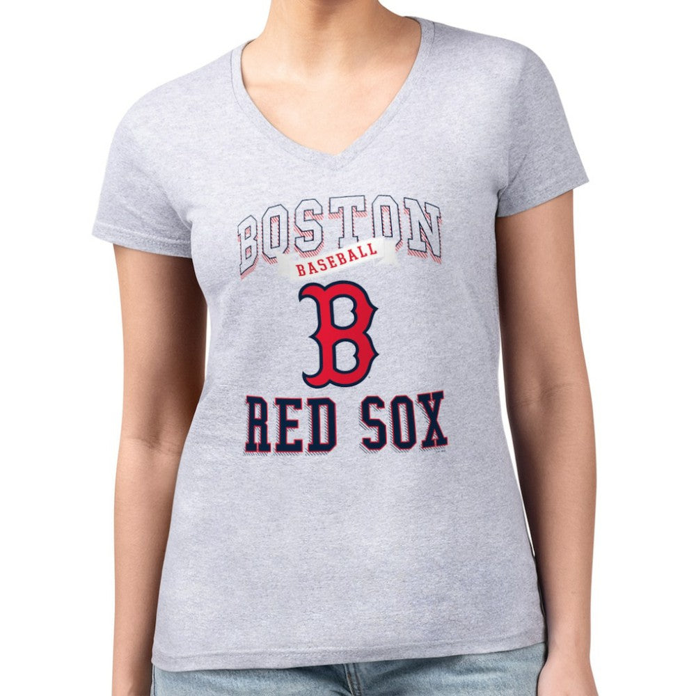 Boston Red Sox G-III 4Her by Carl Banks Women's Super-Slim Fit Lightweight Team Logo Graphic V-Neck T-Shirt Heather Gray