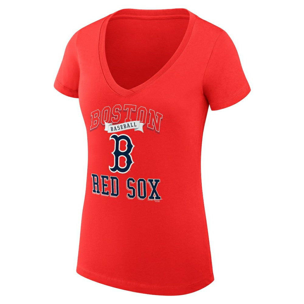 Boston Red Sox G-III 4Her by Carl Banks Women's Super-Slim Fit Lightweight Team Logo Graphic V-Neck T-Shirt Red