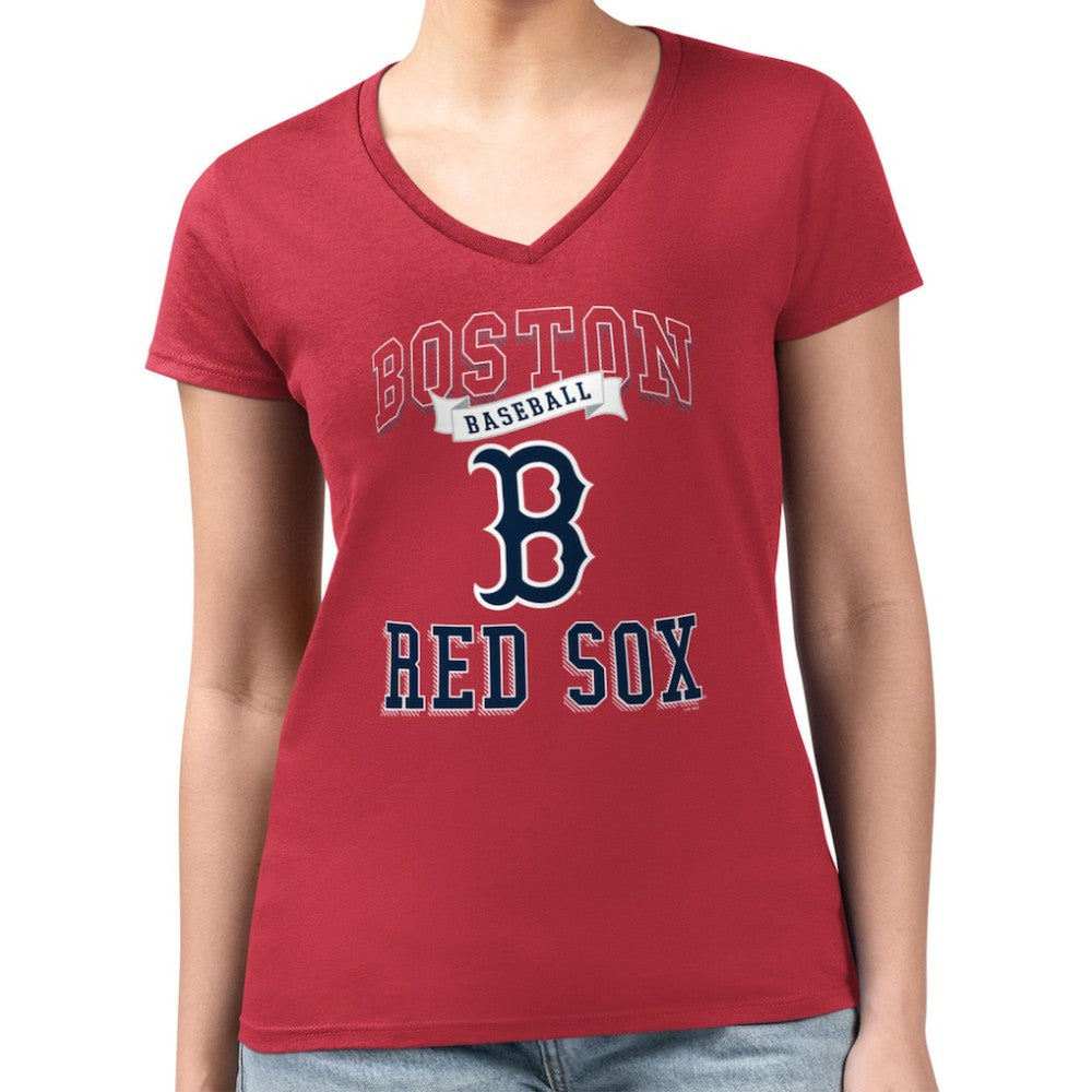 Boston Red Sox G-III 4Her by Carl Banks Women's Super-Slim Fit Lightweight Team Logo Graphic V-Neck T-Shirt Red