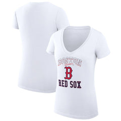 Boston Red Sox G-III 4Her by Carl Banks Women's Super-Slim Fit Lightweight Team Logo Graphic V-Neck T-Shirt White