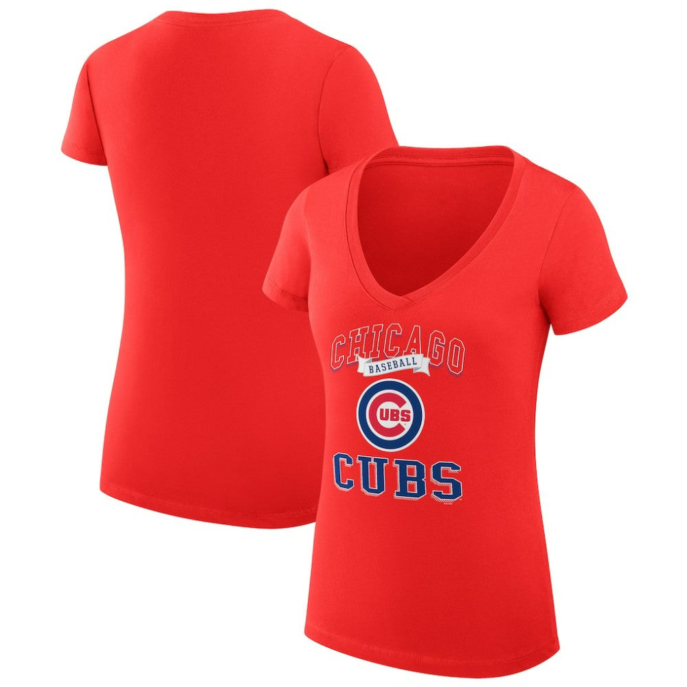 Chicago Cubs G-III 4Her by Carl Banks Women's Super-Slim Fit Lightweight Team Logo Graphic V-Neck T-Shirt Red