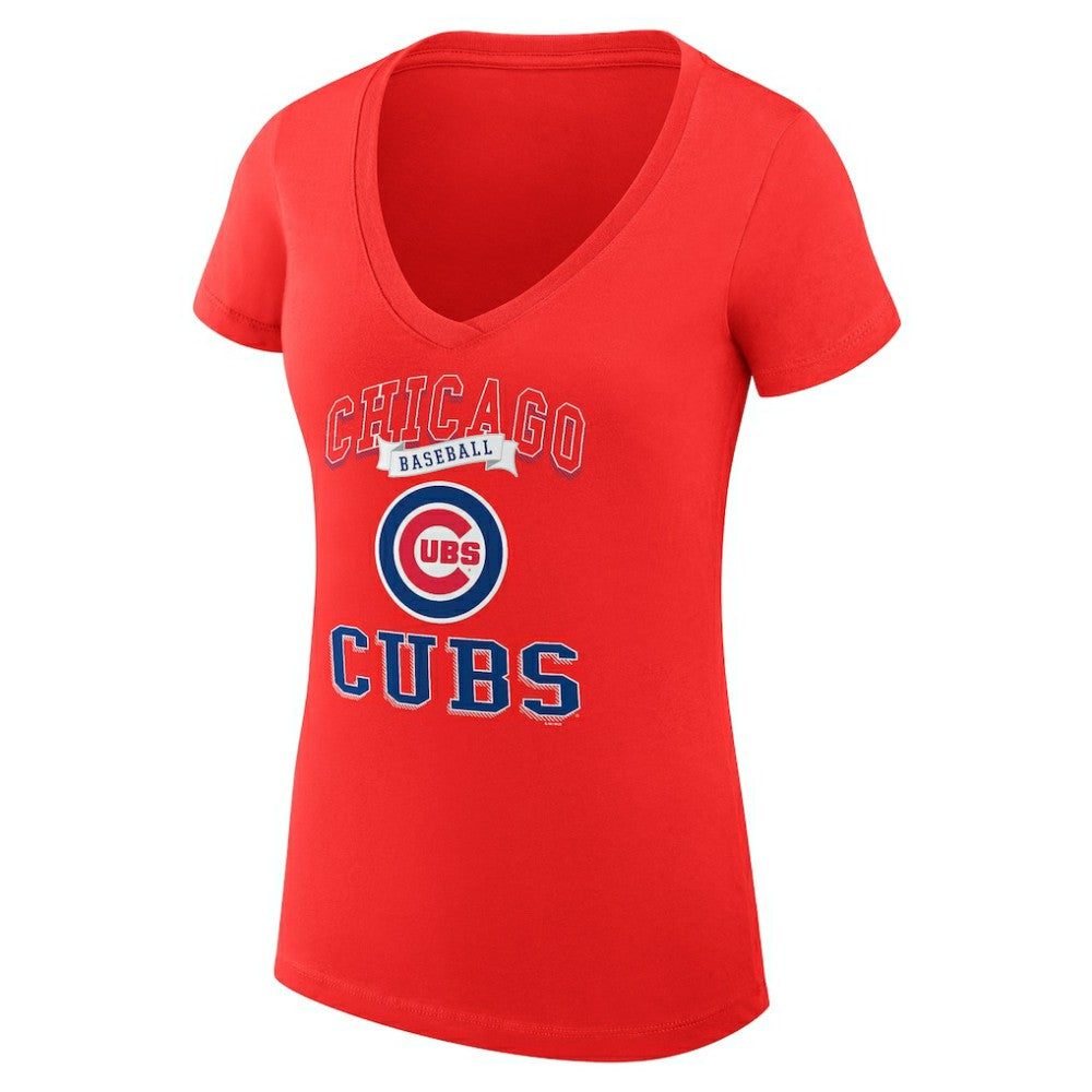 Chicago Cubs G-III 4Her by Carl Banks Women's Super-Slim Fit Lightweight Team Logo Graphic V-Neck T-Shirt Red