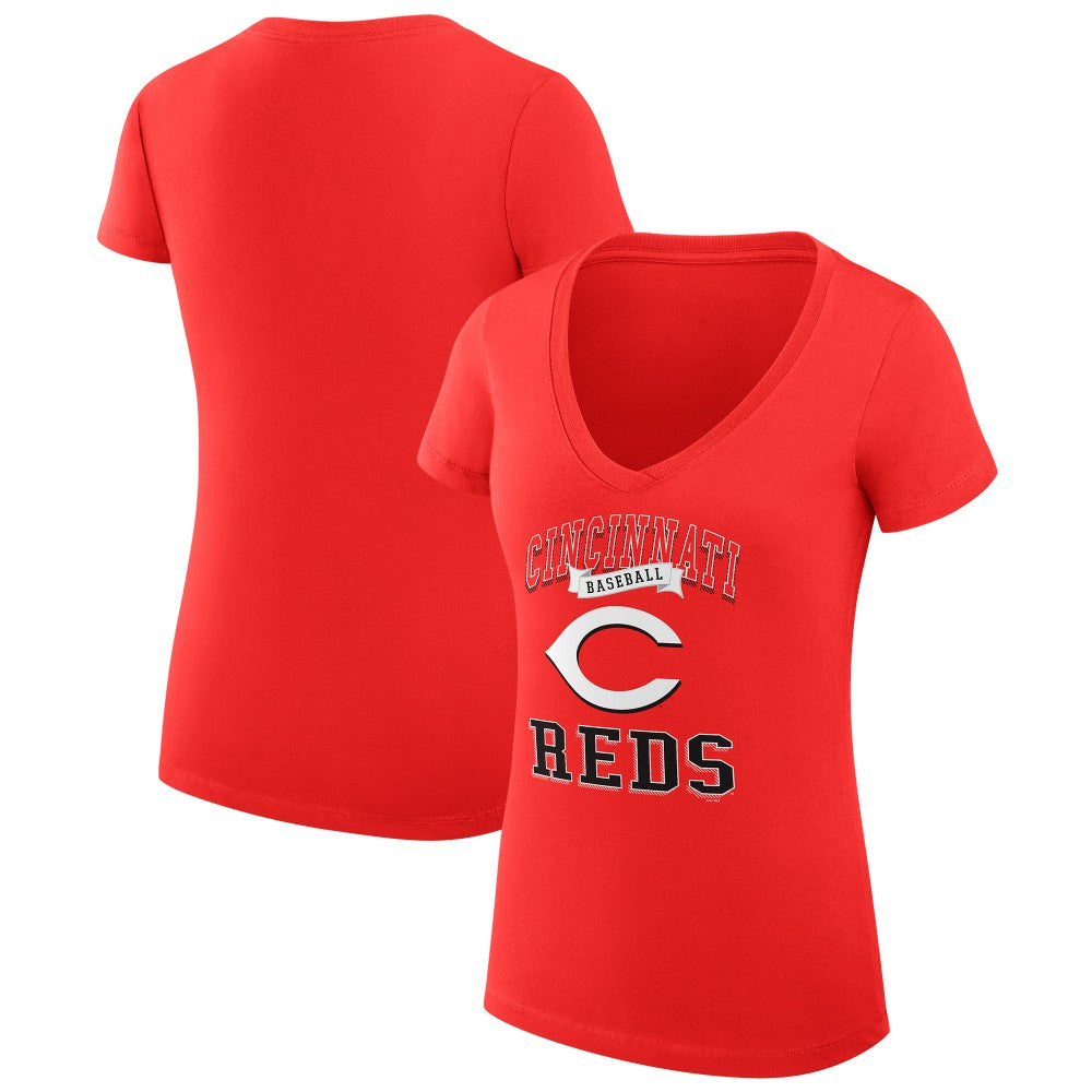Cincinnati Reds G-III 4Her by Carl Banks Women's Super-Slim Fit Lightweight Team Logo Graphic V-Neck T-Shirt Red
