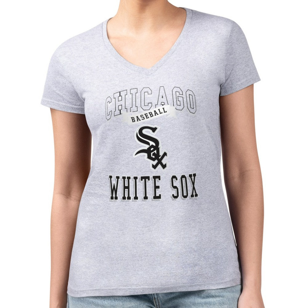 Chicago White Sox G-III 4Her by Carl Banks Women's Super-Slim Fit Lightweight Team Logo Graphic V-Neck T-Shirt Heather Gray
