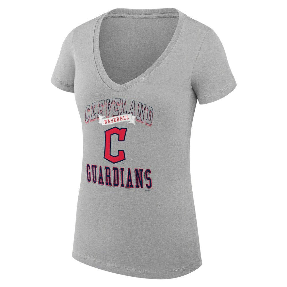 Cleveland Guardians G-III 4Her by Carl Banks Women's Super-Slim Fit Lightweight Team Logo Graphic V-Neck T-Shirt Heather Gray