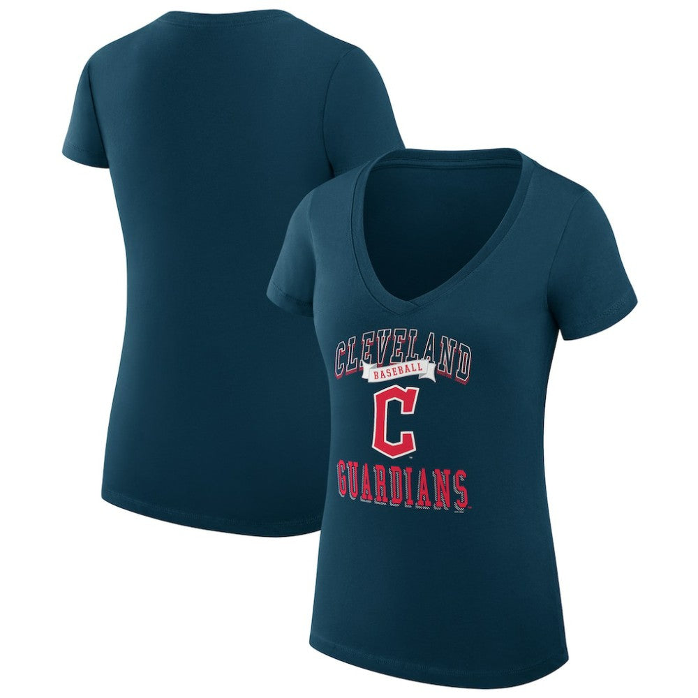 Cleveland Guardians G-III 4Her by Carl Banks Women's Super-Slim Fit Lightweight Team Logo Graphic V-Neck T-Shirt Navy