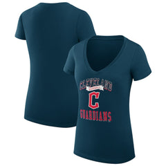 Cleveland Guardians G-III 4Her by Carl Banks Women's Super-Slim Fit Lightweight Team Logo Graphic V-Neck T-Shirt Navy