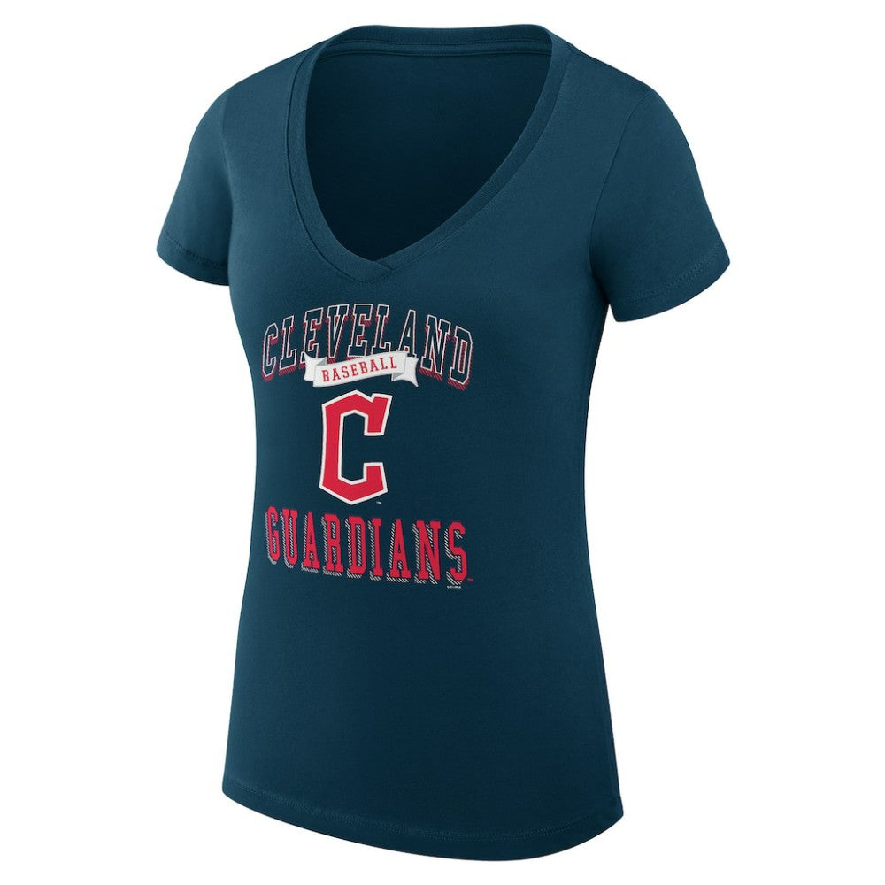 Cleveland Guardians G-III 4Her by Carl Banks Women's Super-Slim Fit Lightweight Team Logo Graphic V-Neck T-Shirt Navy