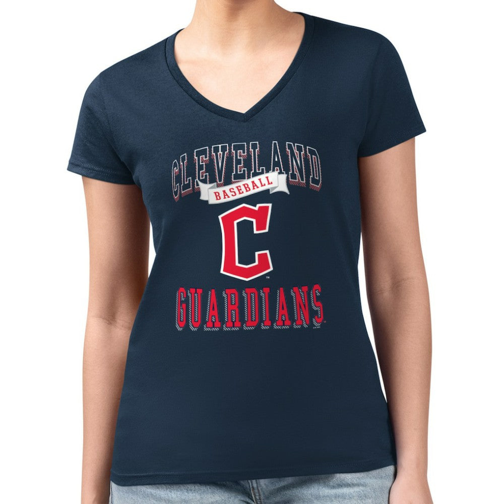Cleveland Guardians G-III 4Her by Carl Banks Women's Super-Slim Fit Lightweight Team Logo Graphic V-Neck T-Shirt Navy