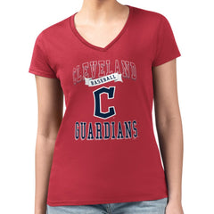 Cleveland Guardians G-III 4Her by Carl Banks Women's Super-Slim Fit Lightweight Team Logo Graphic V-Neck T-Shirt Red