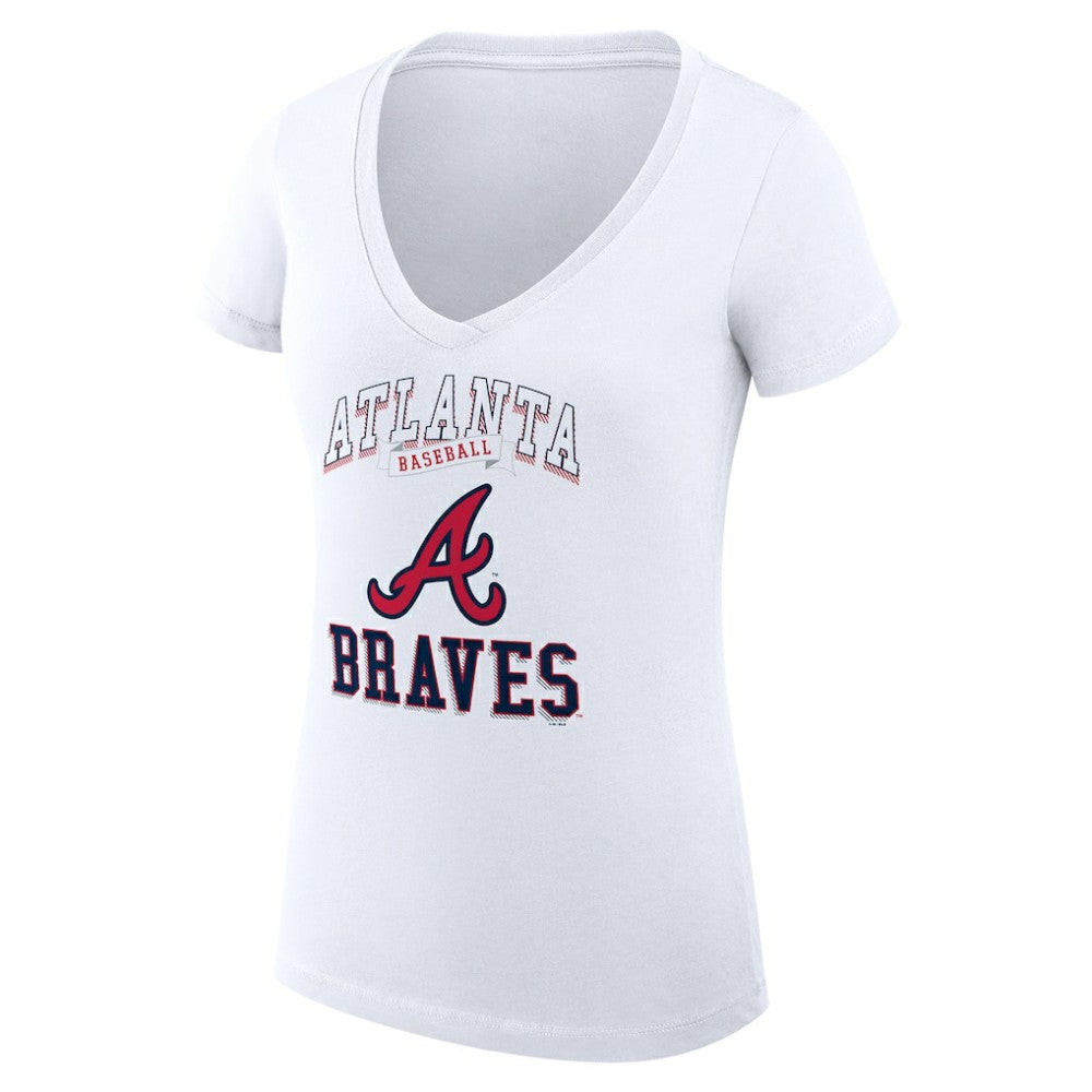 Atlanta Braves G-III 4Her by Carl Banks Women's Super-Slim Fit Lightweight Team Logo Graphic V-Neck T-Shirt White