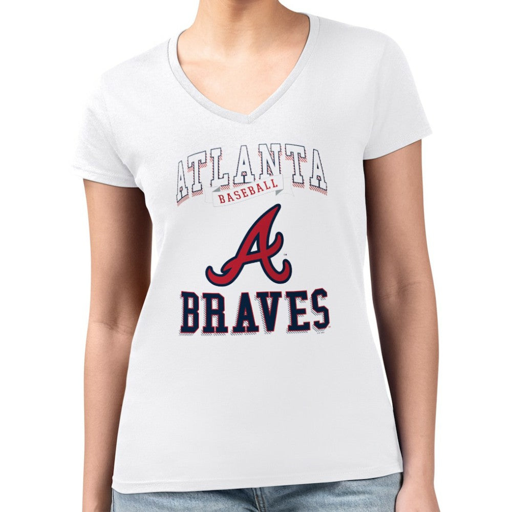 Atlanta Braves G-III 4Her by Carl Banks Women's Super-Slim Fit Lightweight Team Logo Graphic V-Neck T-Shirt White