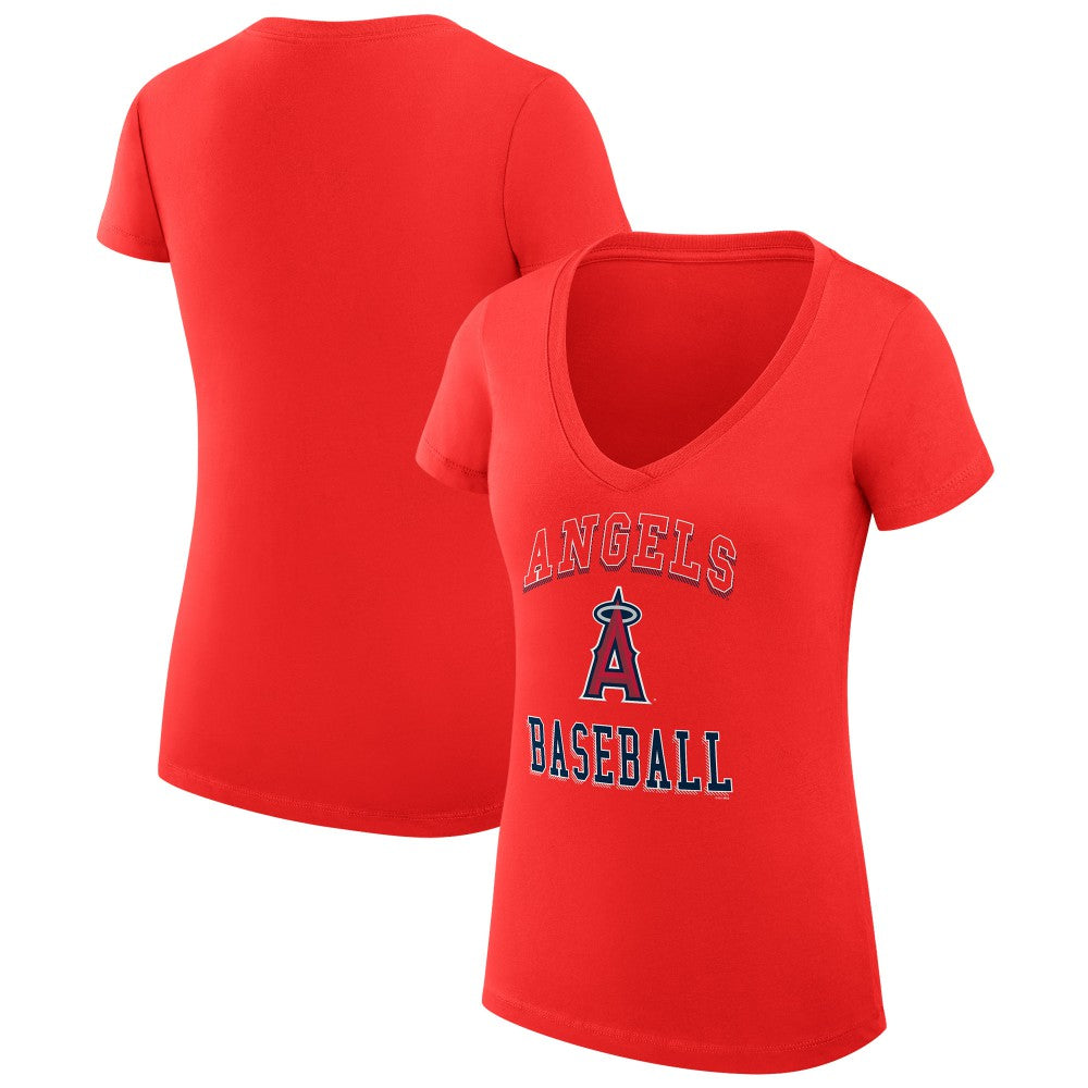 Los Angeles Angels G-III 4Her by Carl Banks Women's Super-Slim Fit Lightweight Team Logo Graphic V-Neck T-Shirt Red