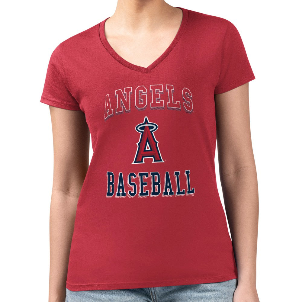 Los Angeles Angels G-III 4Her by Carl Banks Women's Super-Slim Fit Lightweight Team Logo Graphic V-Neck T-Shirt Red