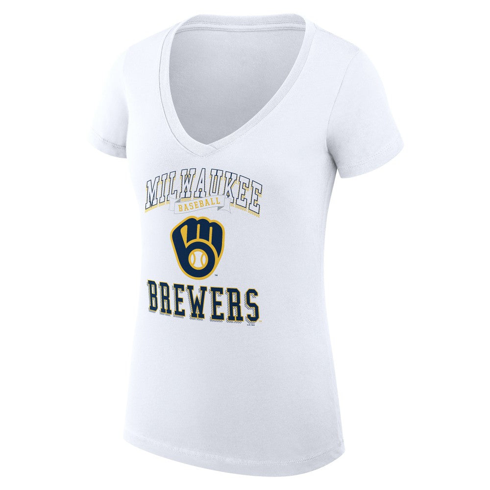 Milwaukee Brewers G-III 4Her by Carl Banks Women's Super-Slim Fit Lightweight Team Logo Graphic V-Neck T-Shirt White