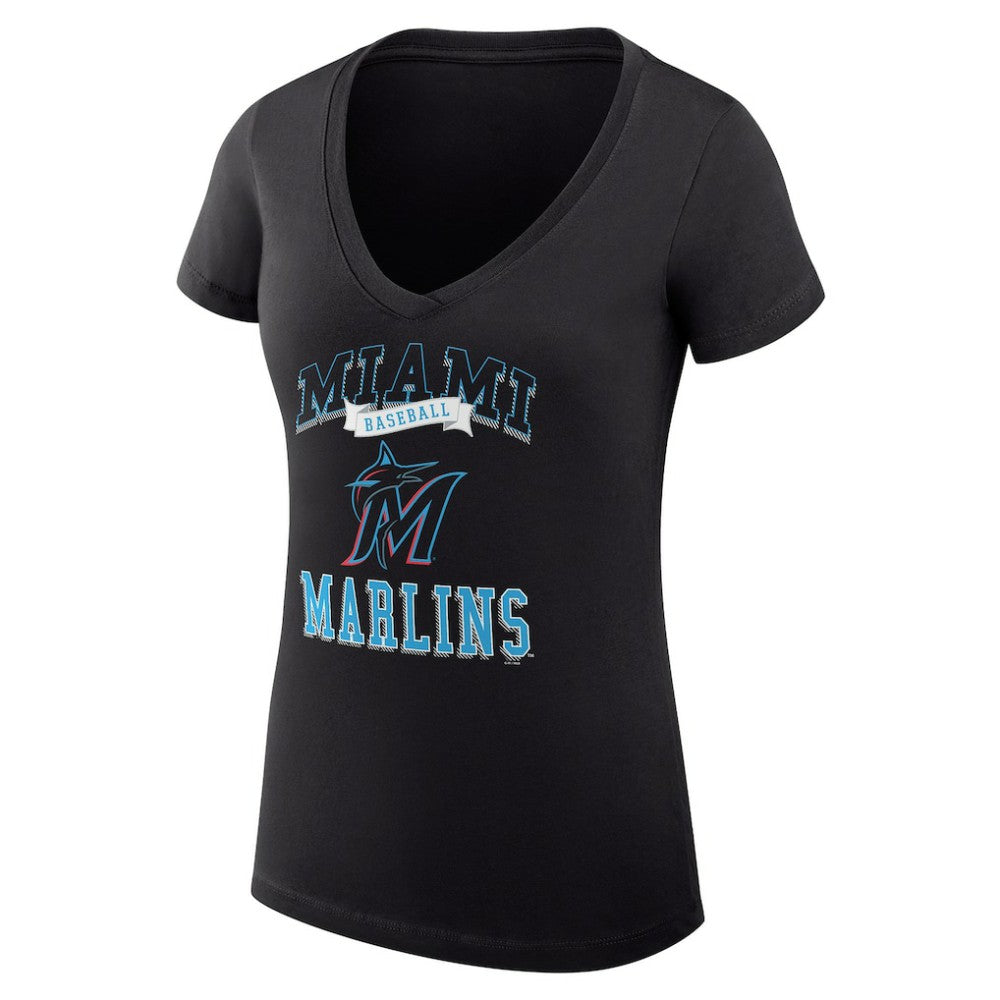 Miami Marlins G-III 4Her by Carl Banks Women's Super-Slim Fit Lightweight Team Logo Graphic V-Neck T-Shirt Black