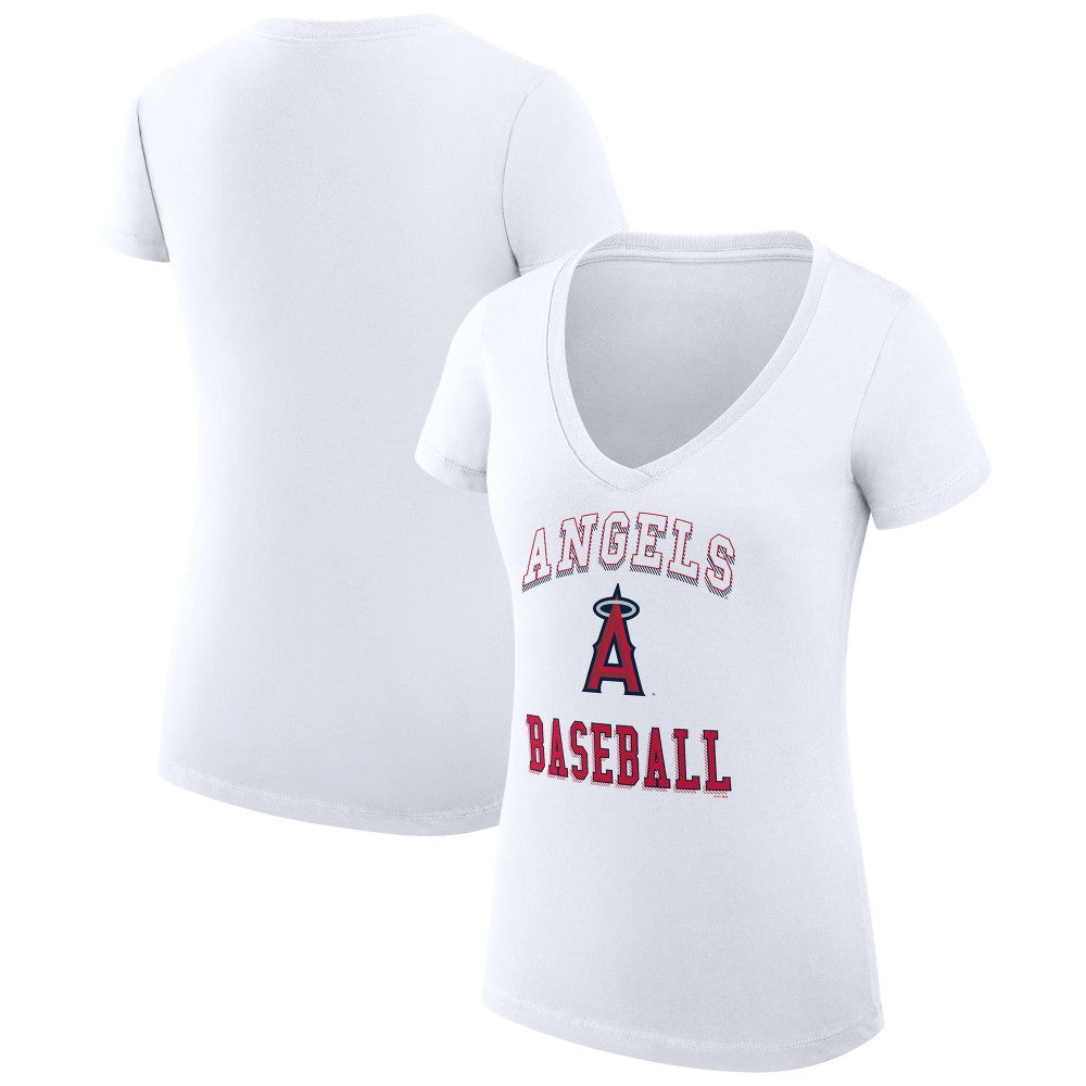 Los Angeles Angels G-III 4Her by Carl Banks Women's Super-Slim Fit Lightweight Team Logo Graphic V-Neck T-Shirt White