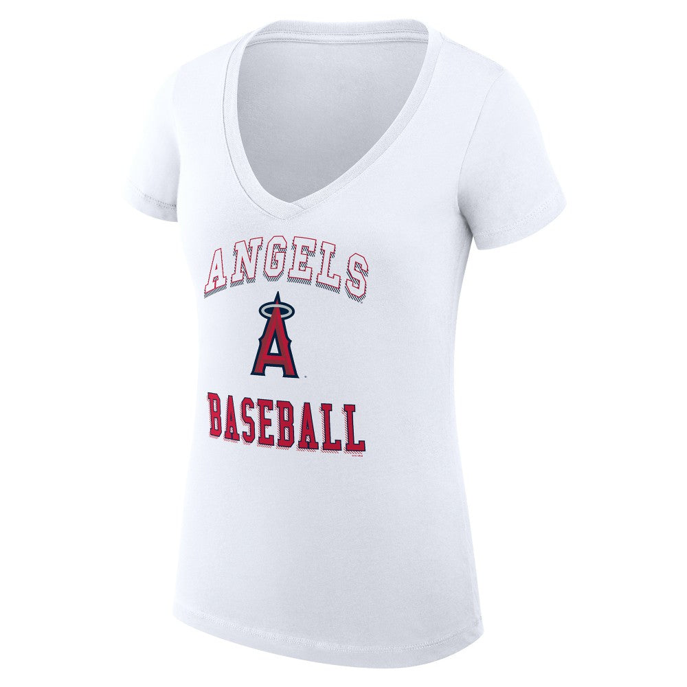 Los Angeles Angels G-III 4Her by Carl Banks Women's Super-Slim Fit Lightweight Team Logo Graphic V-Neck T-Shirt White