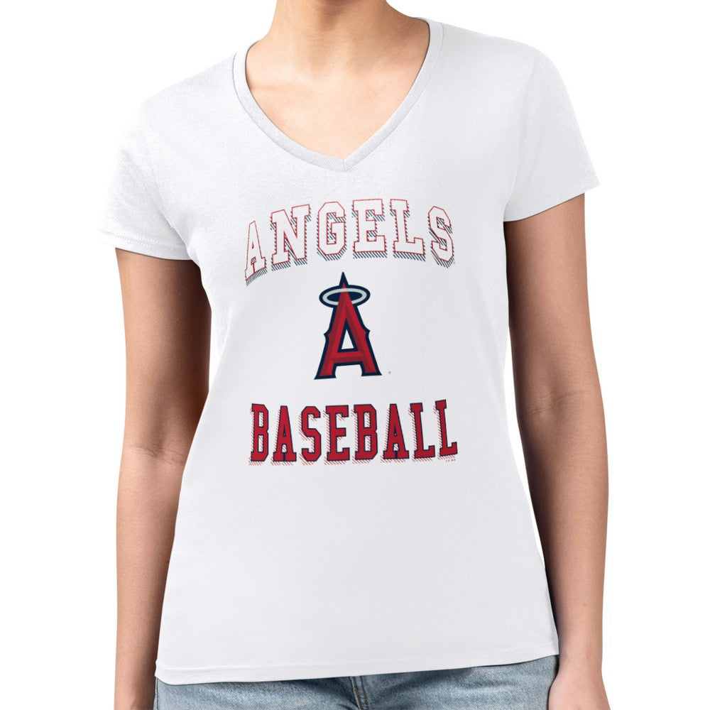 Los Angeles Angels G-III 4Her by Carl Banks Women's Super-Slim Fit Lightweight Team Logo Graphic V-Neck T-Shirt White